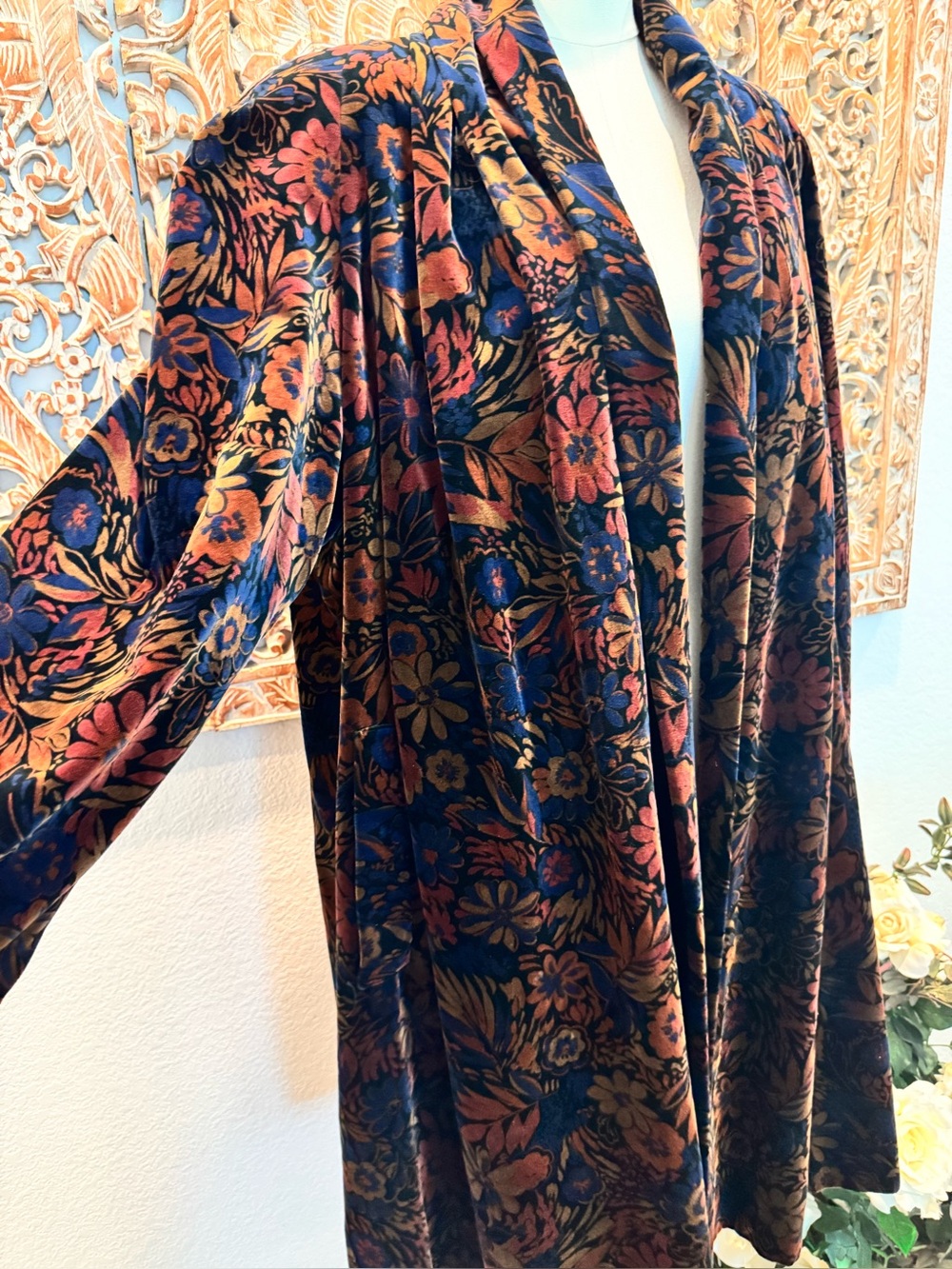 Portrait x de Ball 100% Cotton Velvet Open Front Floral Opera Jacket Made in USA - Picture 9 of 16
